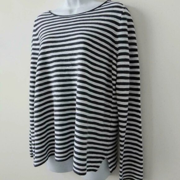 NWT EILEEN FISHER Graphite White Organic Linen Cotton Bateau Neck Top Sweater L - Picture 2 of 7